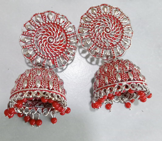 RED AND SILVER JHUMKA (EARRING)