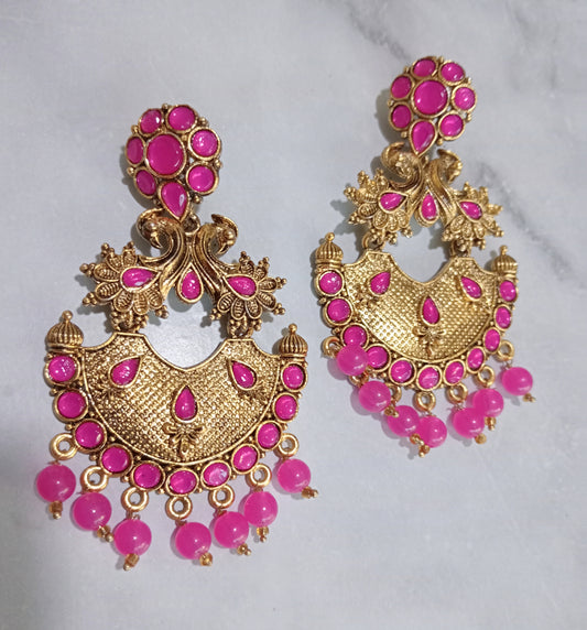 PINK AND GOLD JHUMKA (EARRING)