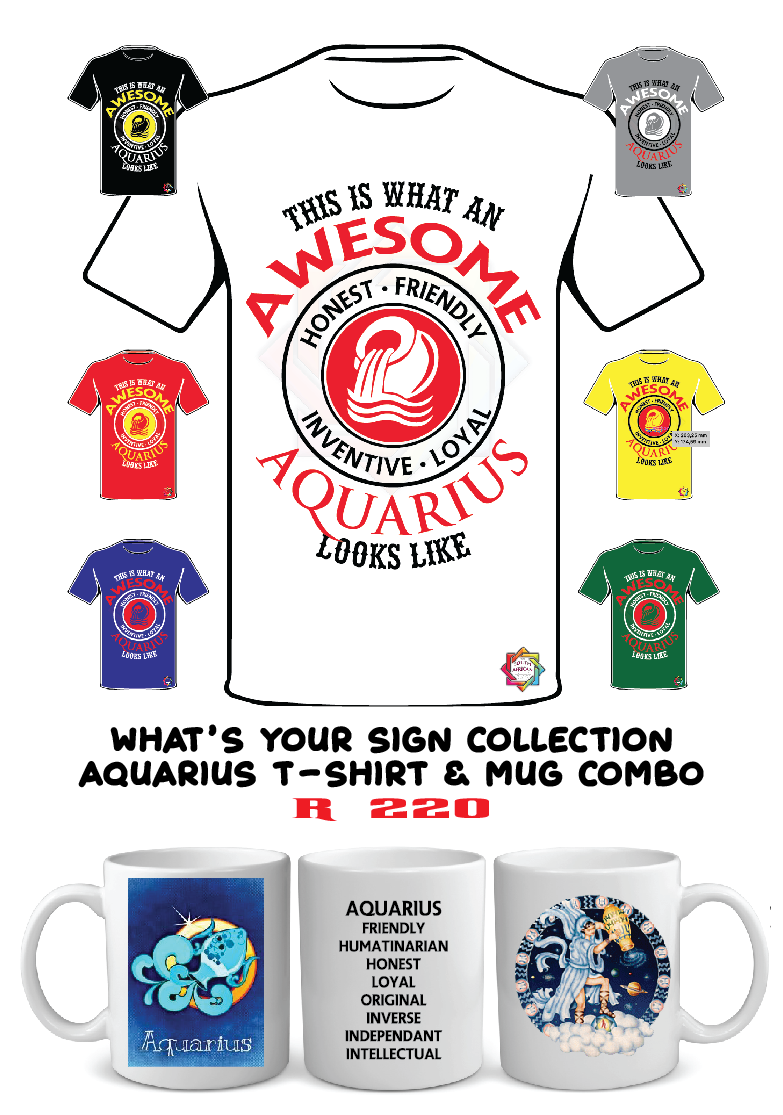 ZODIAC SERIES 4 • AQUARIUS AWESOME T-SHIRT & PLAIN MUG GIFT BOX