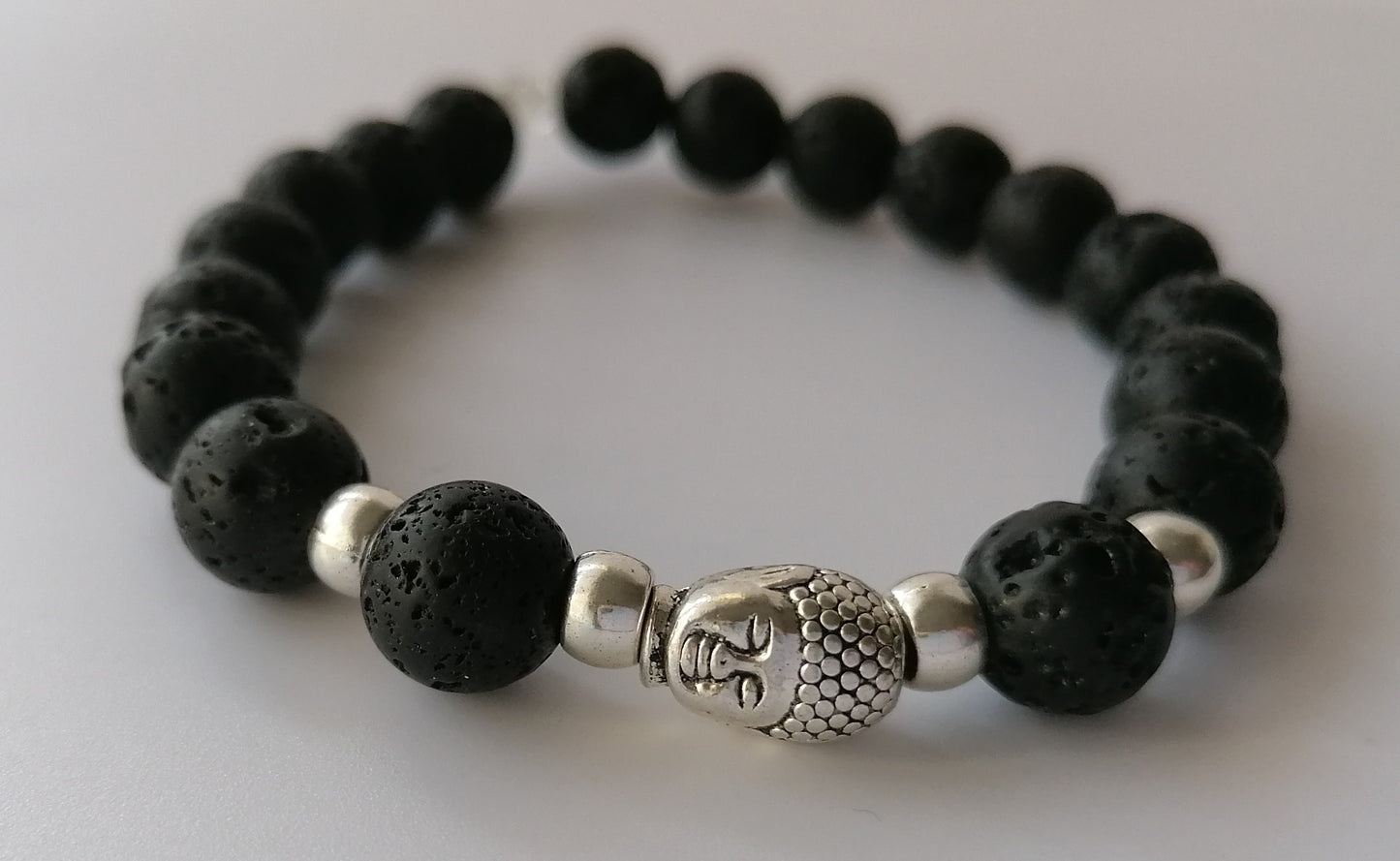 Silver Buddha with Lava Stone Bracelet