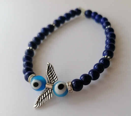 Evil Eye with Angel Wing Bracelet (Lapis Lazuli)