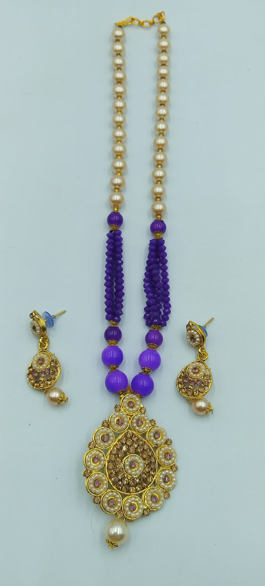 PRETTY PURPLE AND GOLD NECKLACE AND EARRING SET