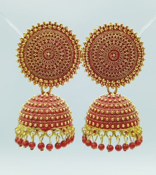 RED AND GOLD JHUMKA (EARRING)