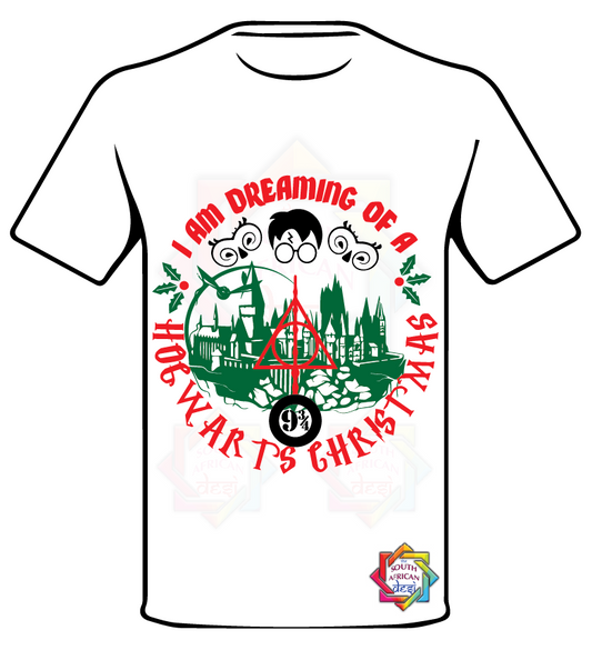 HARRY POTTER INSPIRED I AM DREAMING OF A HOGWARTS XMAS  CHRISTMAS T-SHIRT  FUNKY