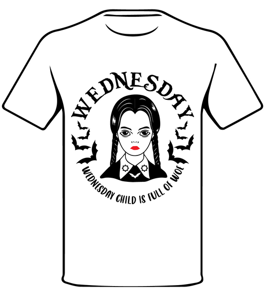 WEDNESDAY INSPIRED WEDNESDAY CHILD IS FULL OF WOES T SHIRT