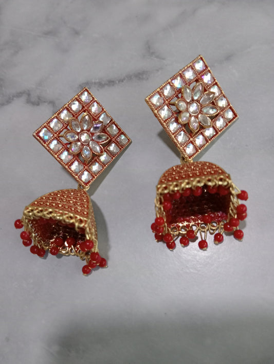 RED AND GOLD JHUMKA (EARRING)