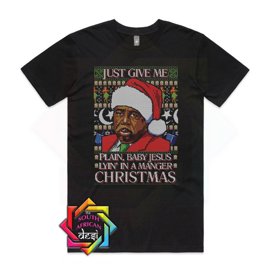 JUST GIVE ME PLAIN BABY JESUS - STANLEY - RETRO CHRISTMAS SWEATER LOOK | THE OFFICE INSPIRED T-SHIRT