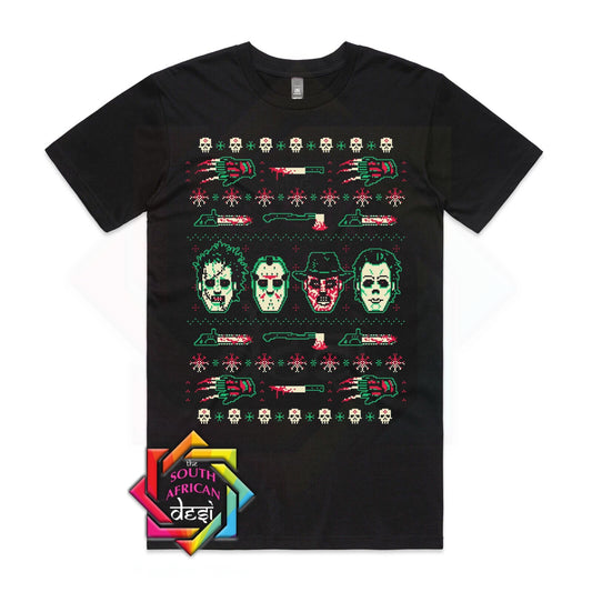 HORROR CHARACTERS CHRISTMAS SWEATER LOOK T-SHIRT