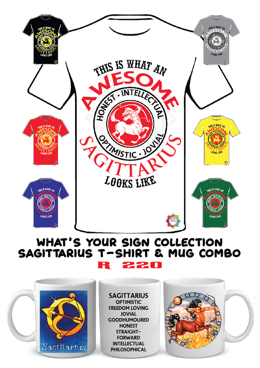 ZODIAC SERIES 4 • SAGITTARIUS AWESOME T-SHIRT & PLAIN MUG GIFT BOX