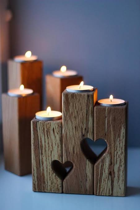 Heart Candle Holder - Wooden