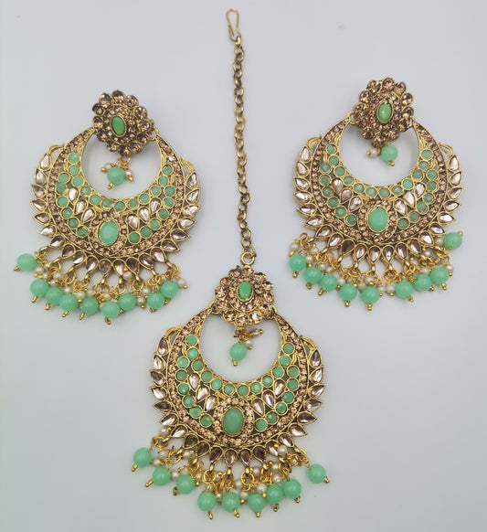 Teal and Gold Maang Tikka Set