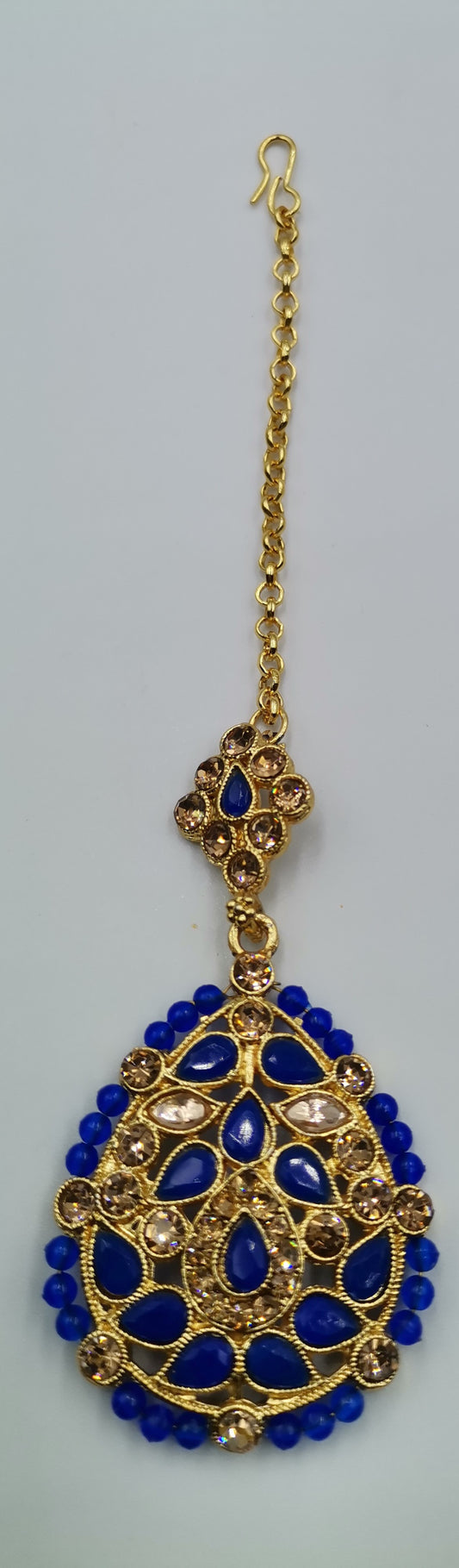 Blue and Gold Maang Tikka / Sirbandi / Damiri