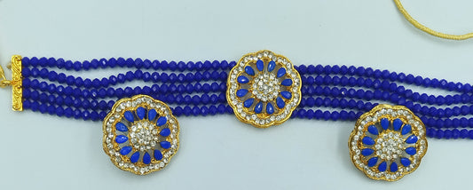 ROYAL BLUE KUNDAN CHOKER AND EARRING SET