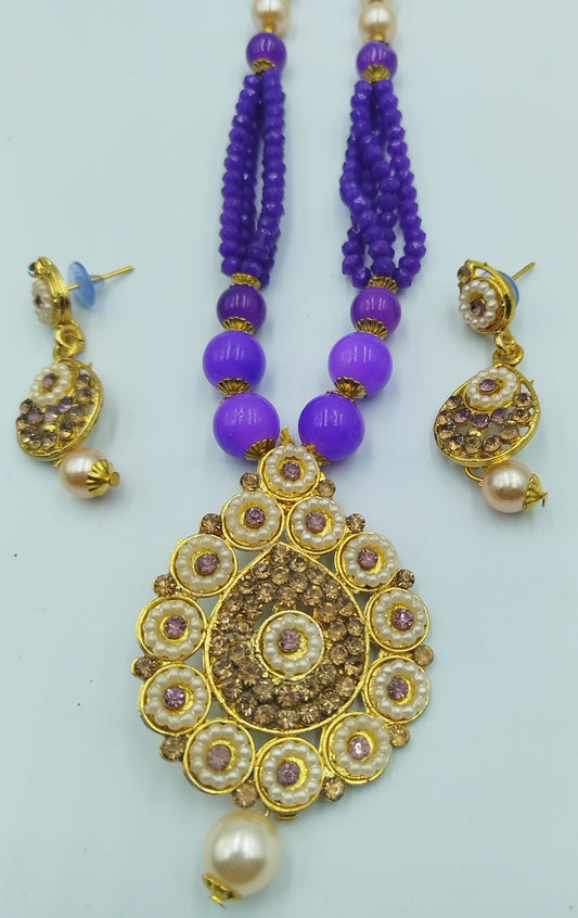 PRETTY PURPLE AND GOLD NECKLACE AND EARRING SET