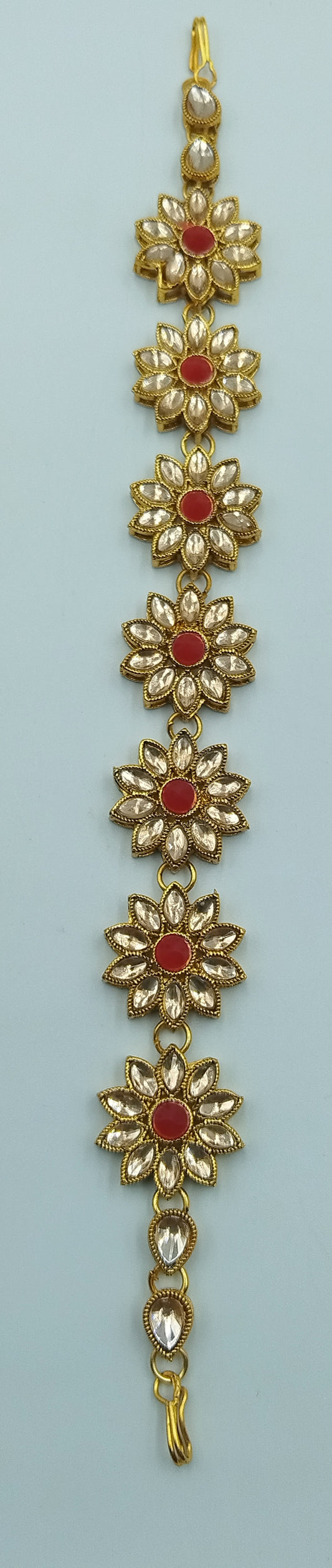 RED AND GOLD FLOWER SHAPED MATHA PATHI (ALIA BHATT STYLE MAANG TIKKA)
