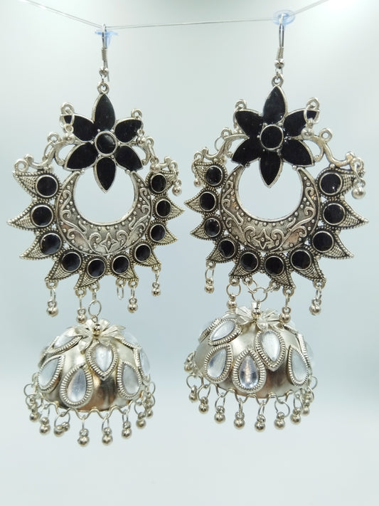 BIG SILVER AND BLACK JHUMKA (EARRING)
